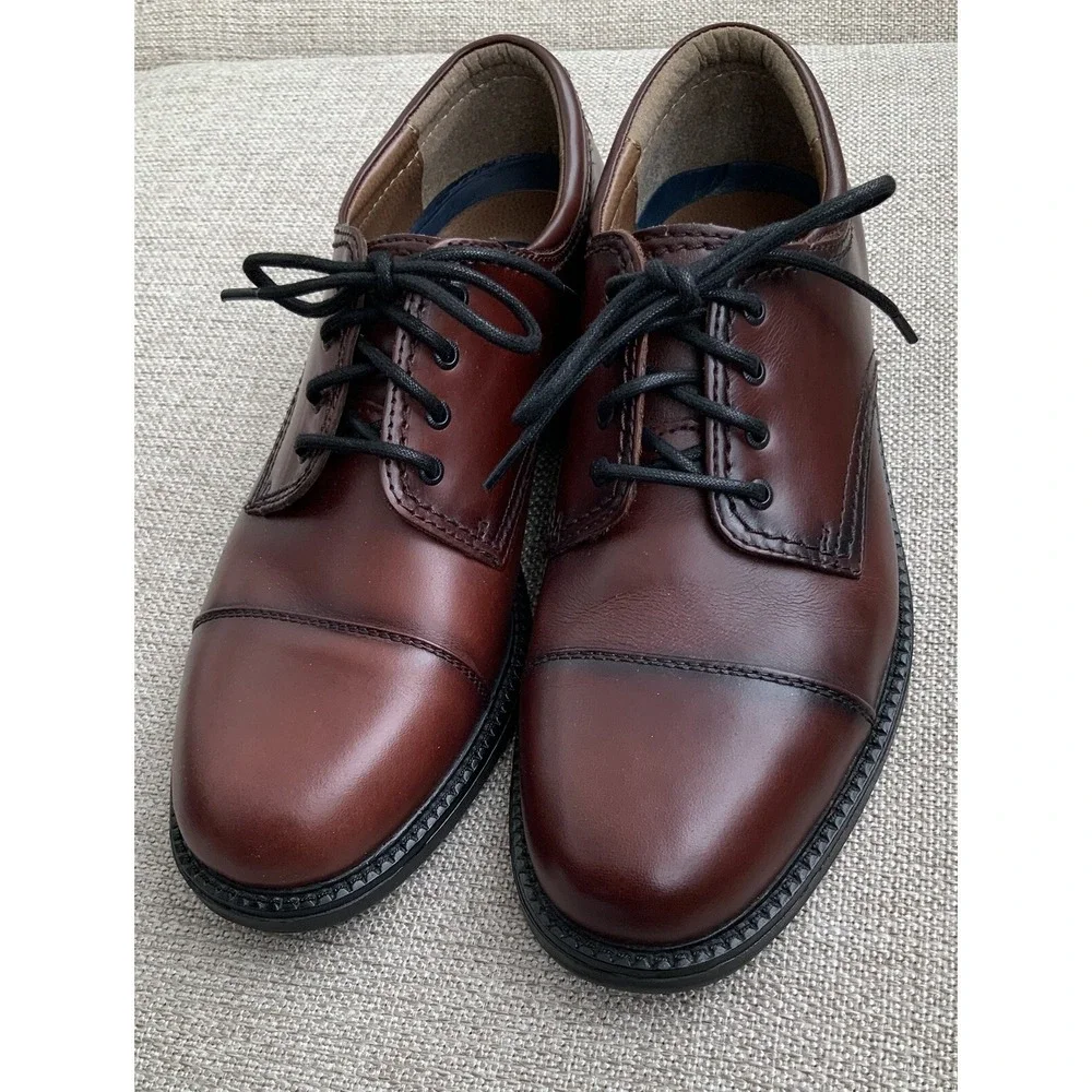 New Mens Dockers Shoes Brown Leather Oxford Cap-Toe Lace Up Sz 9M